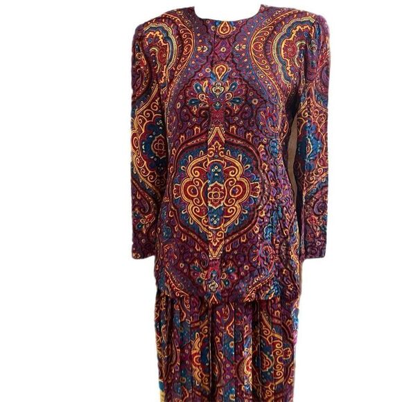 Richard Warren VTG 100% Silk Paisley Skirt Set Size 14 - Picture 2 of 15